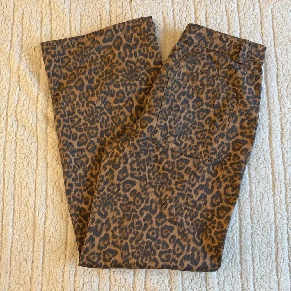 NOISY‎ MAY Women's Brown Leopard Print Straight Leg Jeans Pants Medium